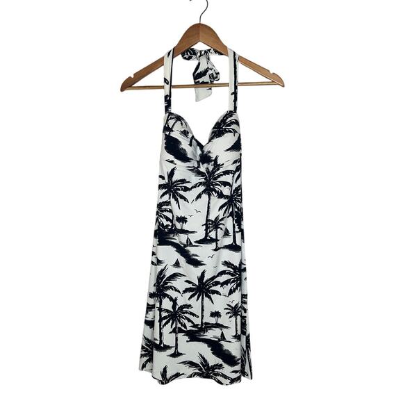 Tommy Bahama Black and White Palm Tree Print Halter Top Swim Beach Dress Size XS - Picture 1 of 7